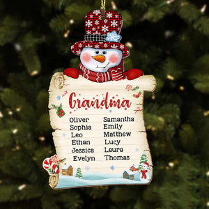 Gift For Grandma Snowman Christmas, Custom Names - Personalized Custom Shaped Wooden Ornament - Gift For Family