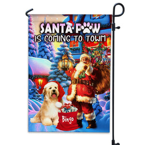 Santa Paw Is Coming To Town - Custom Pet Photo And Name Flag - Christmas Gift, Gift For Pet Lovers