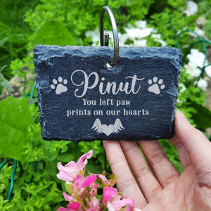 You Left Paw Prints On Our Hearts - Personalized Pet Memorial Garden Slate And Hook - Pet Lovers