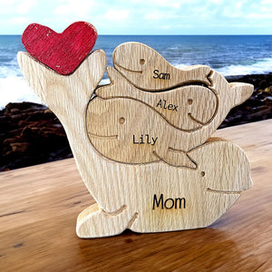 Personalized Wooden Dolphin Family - Puzzle Wooden Dolphin Family - Wooden Pet Carvings