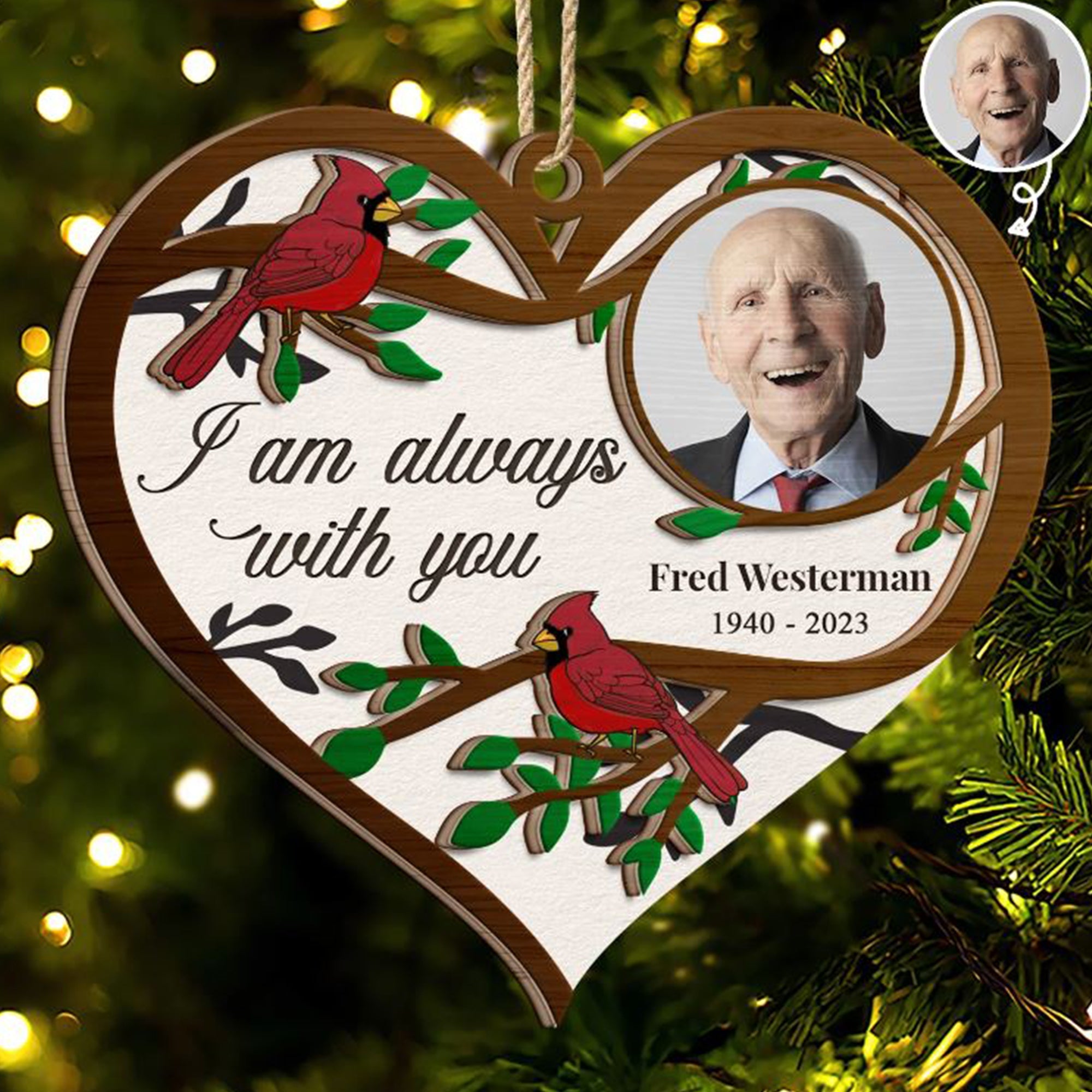 I Will Always With You, Custom Photo And Name - Personalized Custom Shaped Wooden Ornament - Gift For Family, Memorial Gift