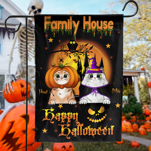 Family House Happy Halloween - Personalized Cat Flag - Halloween Gift - Gift For Cat Lover