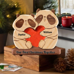 Man, Woman Couple Gift, Personalized Panda Couple Puzzle Wooden - Wooden Pet Carvings - Gift For Family