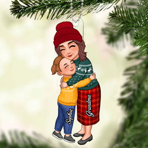 Grandma And Kid Hugging, Christmas Decor - Personalized Acrylic Ornament - Gift For Family