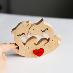 Man, Woman Couple Gift, Personalized Dolphin Puzzle Wooden - Wooden Pet Carvings - Gift For Family