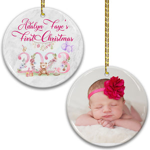 Baby First Xmas - Custom Photo And Name- Personalized 2 Sides Ceramic Ornament - Gift For Family, Christmas Gift