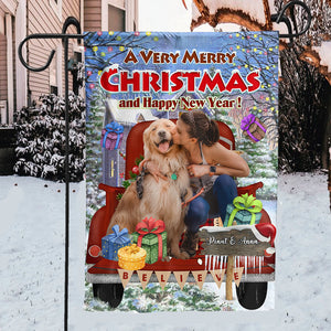 A Very Merry Christmas And Happy New Year - Personalized Pet Photo And Name Flag - Christmas Gift, Gift For Pet Lovers