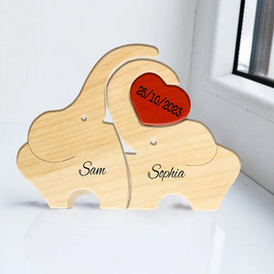 Personalized Wooden Elephants Couple - Puzzle Wooden Elephants Family - Wooden Pet Carvings