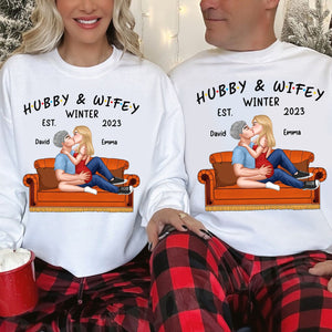 Hubby & Wifey Winter - Custom Appearance And Names - Personalized Sweatshirt - Gift For Him, Gift For Her