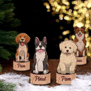 Custom Dog And Name, Personalised Wooden Place Names - Christmas Gift For Pet Lover - Standing Table Decoration