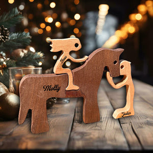 Man, Woman With Horse, Personalized Puzzle Wooden - Wooden Pet Carvings - Gift For Family, Gift For Pet Lover