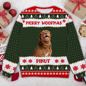 Merry Woofmas - Custom Photo And Name - Personalized Woolen Sweater - Family Gift, Gift For Pet Lover, Christmas Gift