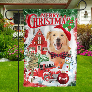 Merry Christmas - Personalized Pet Photo & Name Flag - Gift For Pet Lovers, Christmas Gift