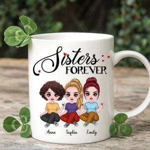 Sisters Forever, Personalized Doll Woman Mug, Gift For Best Friends, Gift For Family