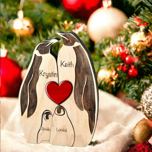 Man, Woman Couple Gift, Dad, Mom And Kids, Personalized Penguin Couple Puzzle Wooden - Wooden Pet Carvings - Gift For Family