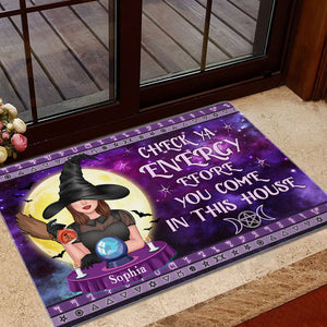 Check Ya Energy Before You Come In This House - Custom Appearance And Family Name - Personalized Witch Doormat, Halloween Gift