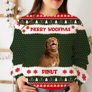 Merry Woofmas - Custom Photo And Name - Personalized Woolen Sweater - Family Gift, Gift For Pet Lover, Christmas Gift