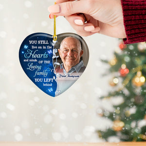 You Still Live On In The Heart  - Personalized Heart Ceramic Ornament - Memorial Gift