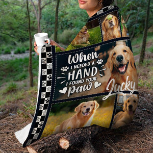 When I Needed A Hand I Found Your Paw - Custom Photo And Name, Personalized Fleece Blanket - Gift For Pet Lover