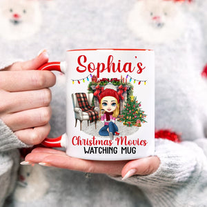 Woman Christmas Movies Watching Mug - Custom Appearances And Names, Personalized Mug, Christmas Gift