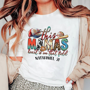 This Mama's Heart Is On That Fields, Personalized Baseball T-Shirt, Gift For Baseball Lovers