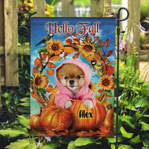 Hello Fall Season - Personalized Photo And Name Garden Flag - Gift For Pet Lovers