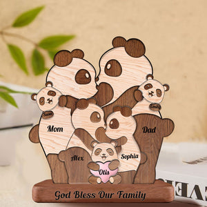 Man, Woman Couple Gift, Dad, Mom And Kids, Personalized Panda Family Puzzle Wooden - Wooden Pet Carvings - Gift For Family