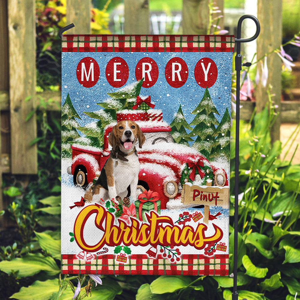 Merry Christmas Pet's House - Personalized Pet Photo And Name Flag - Christmas Gift, Gift For Pet Lovers