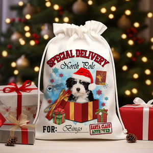 Special Delivery North Pole For Pet Christmas Gift- Custom Photo And Name, Personalized String Bag, Gift For Pet Lover, Christmas Gift