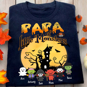 Papa Of Little Monsters  - Custom Characters And Names - Personalized T-Shirt - Gift For Family - Halloween Gift