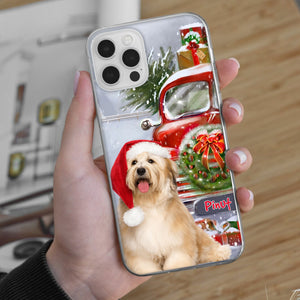 Xmas Pet Photo And Car - Custom Photo And Name - Personalized Phone Case, Gift For Pet Lover, Christmas Gift