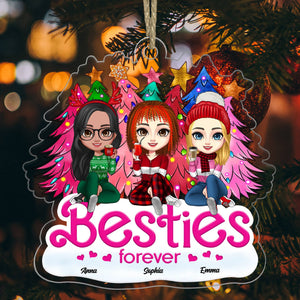 Christmas Besties Forever, Custom Appearances And Names - Personalized Acrylic Ornament