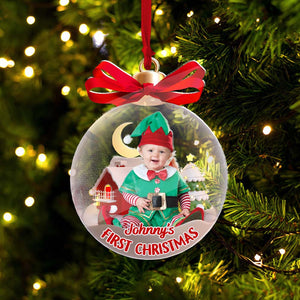 Baby First Christmas, Christmas Decor Custom Photo And Name - Personalized Acrylic Ornament - Gift For Family