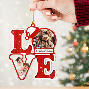 L.O.V.E For Christmas, Custom Photo And Family Name - Personalized Custom Shaped Wooden Ornament - Gift For Family