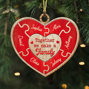 Heart Family, Custom Name In Heart - Personalized Custom Shaped Wooden Ornament - Gift For Family, Christmas Gift