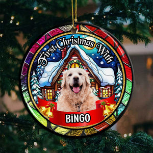 First Christmas With - Custom Photo And Name- Personalized Ceramic Ornament - Gift For Christmas, Family Gift, Gift For Pet Lover