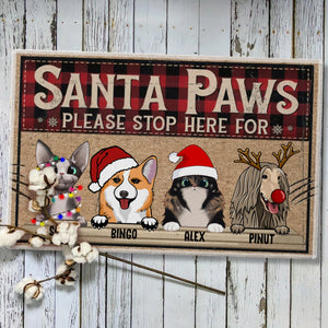 Santa Paws Please Here For  - Custom Pets And Names - Personalized Doormat - Pet Lover Gift, Christmas Decor