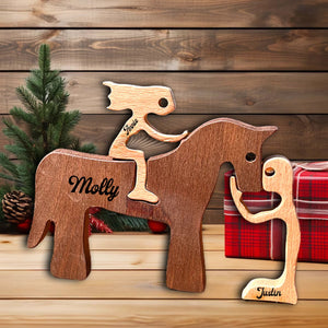 Man, Woman With Horse, Personalized Puzzle Wooden - Wooden Pet Carvings - Gift For Family, Gift For Pet Lover