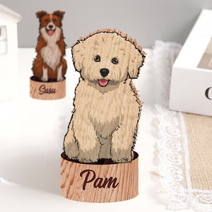 Custom Dog And Name, Personalised Wooden Place Names - Christmas Gift For Pet Lover - Standing Table Decoration