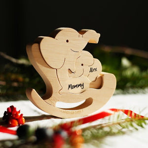 Personalized Wooden Elephant Mom And Kid Family - Puzzle Wooden Family - Wooden Pet Carvings