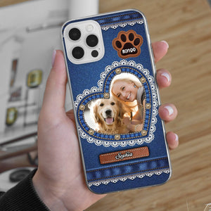 Denim Background Pet Photo - Custom Photo And Name - Personalized Phone Case, Gift For Pet Lover, Gift For Family