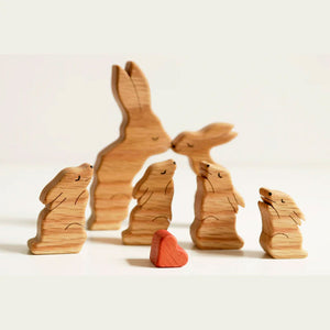 Personalized Rabbit Family Puzzle Wooden Add Base - Wooden Pet Carvings, Gift For Family, Gift For Couple