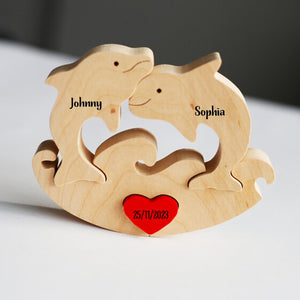 Man, Woman Couple Gift, Personalized Dolphin Puzzle Wooden - Wooden Pet Carvings - Gift For Family