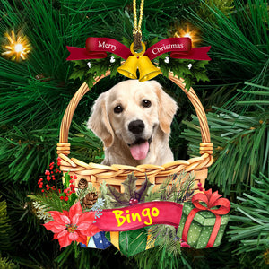 Merry Christmas Cute Pet Photo  - Custom Photo And Name, Personalized Acrylic Ornament - Gift For Pet Lover