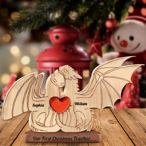 Man, Woman Couple Gift, Personalized Flying Dragon Couple Puzzle Wooden - Wooden Pet Carvings - Gift For Family