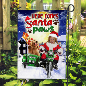 Here Comes Santa Paws - Custom Pet Photo And Name Flag - Christmas Gift, Gift For Pet Lovers