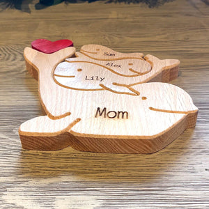 Personalized Wooden Dolphin Family - Puzzle Wooden Dolphin Family - Wooden Pet Carvings