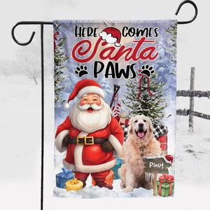 Here Come Santa Paws Happy Christmas - Custom Name Flag - Christmas Gift, Gift For Pet Lover