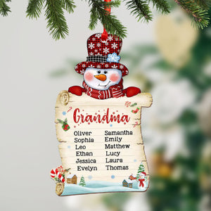 Gift For Grandma Snowman Christmas, Custom Names - Personalized Custom Shaped Wooden Ornament - Gift For Family