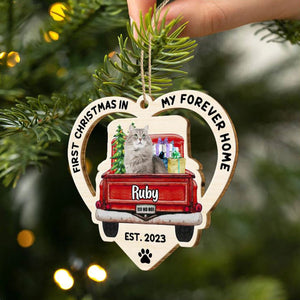 First Christmas In My Forever Home, Custom Pet Photo And Name - Personalized Custom Shaped Wooden Ornament - Gift For Pet Lover, Christmas Gift